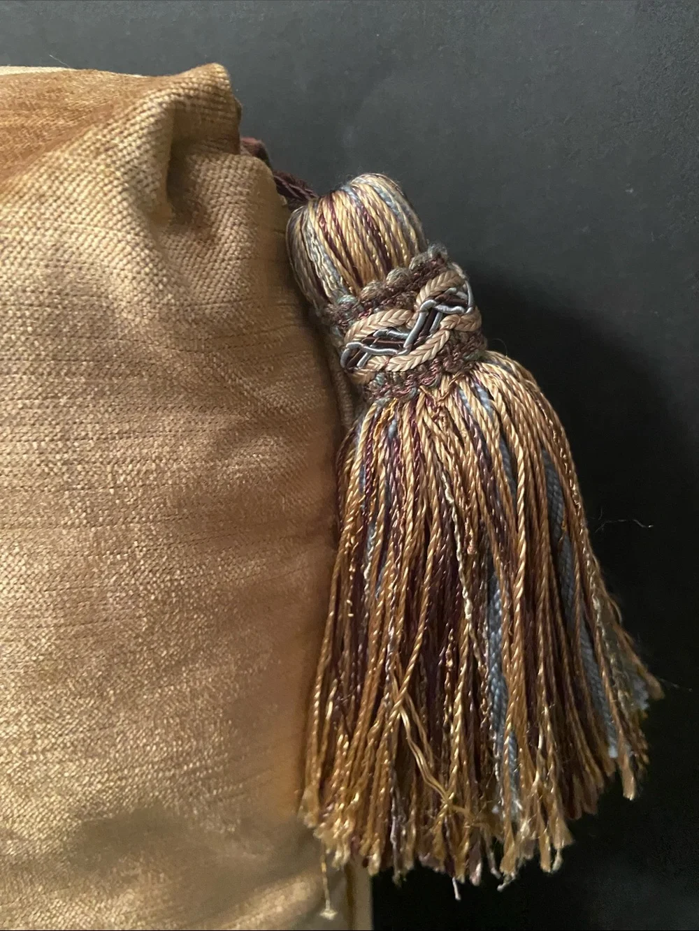Eastern Accents Embroidered Gold Decorative Throw Pillow with Tassels 12”